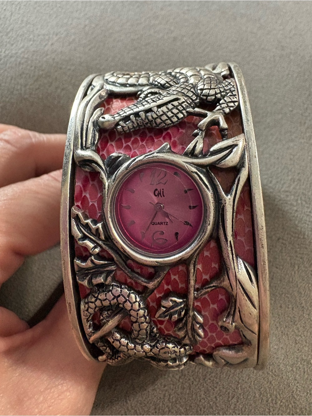 Chi By Falchi Garden Of Eden Reptile Cuff Watch Pink Snakeskin NEW And NEW BATT
